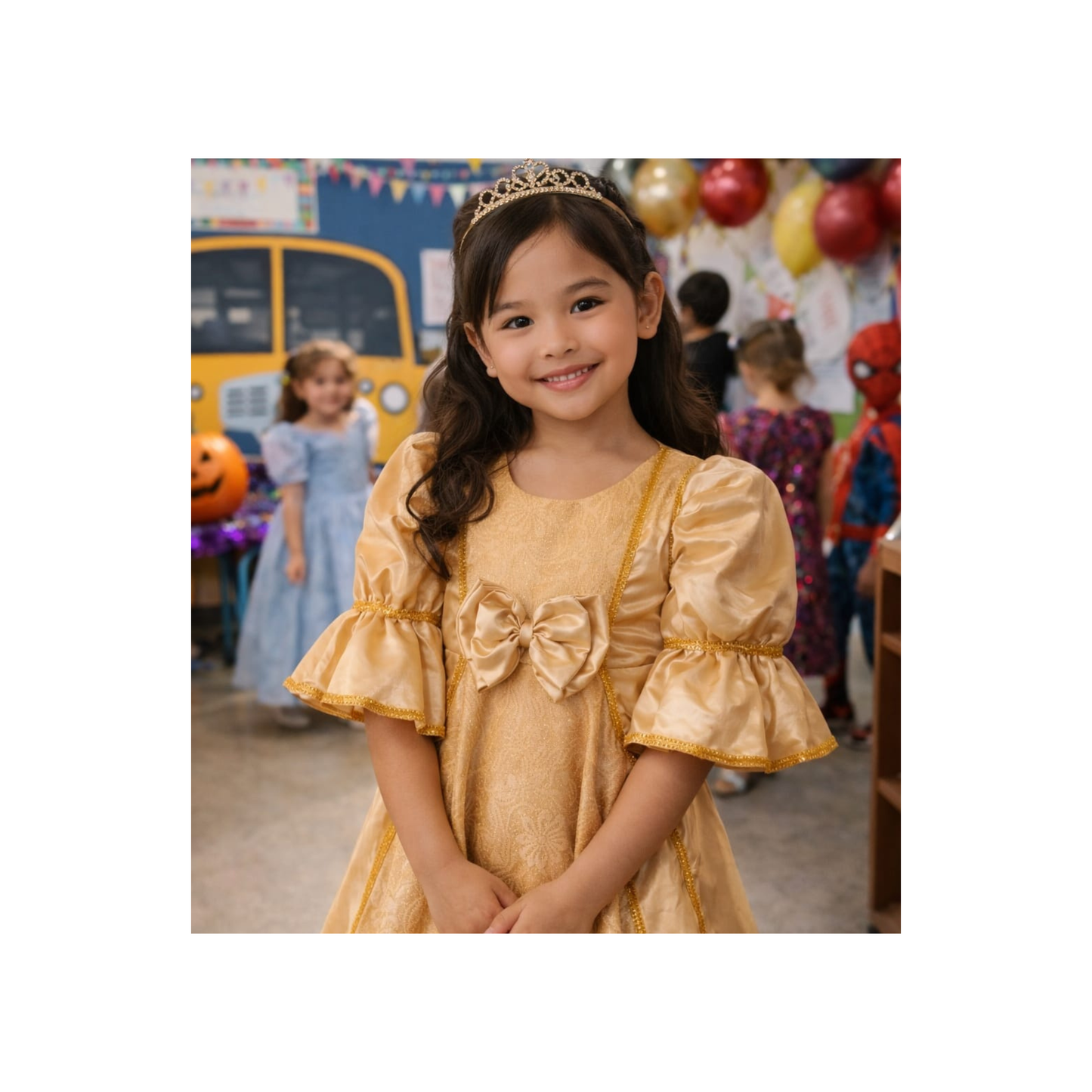 Gold Puff Sleeve Party Dress (Kids) | Curated Pre-Owned 5-6 years old (Small)