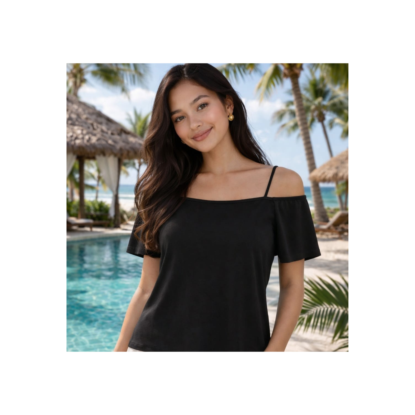 Black Off-Shoulder Strap Top | Curated Pre-Owned ( Medium-Large)