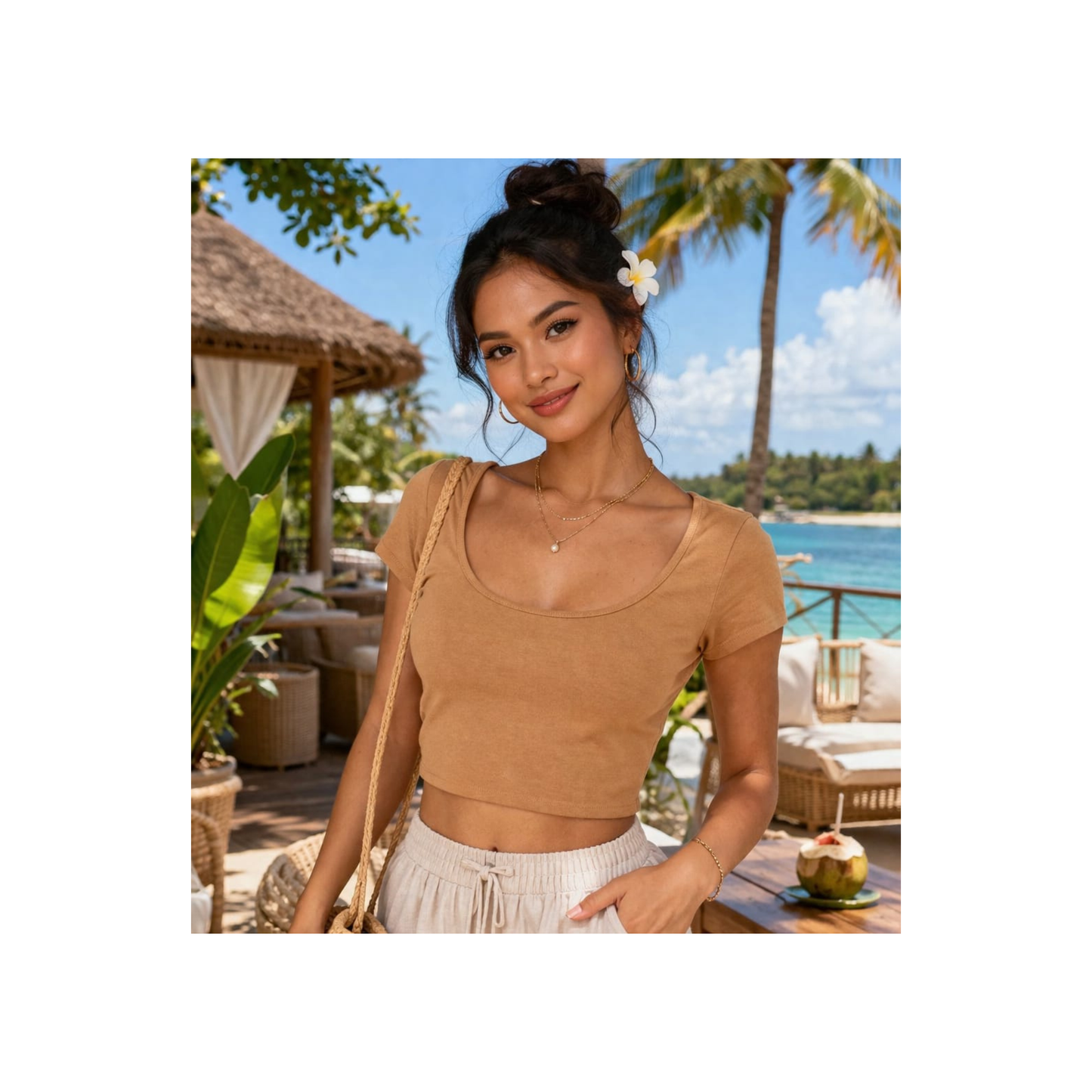 Beige Scoop Neck Crop Top | Curated Pre-Owned (Medium)