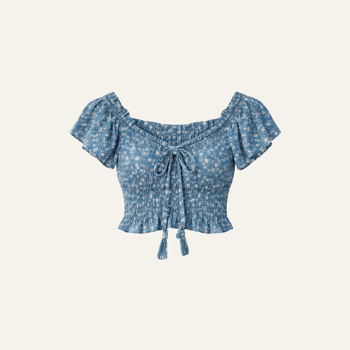 Blue Floral Smocked Crop Top | Curated Pre-Owned (XL)