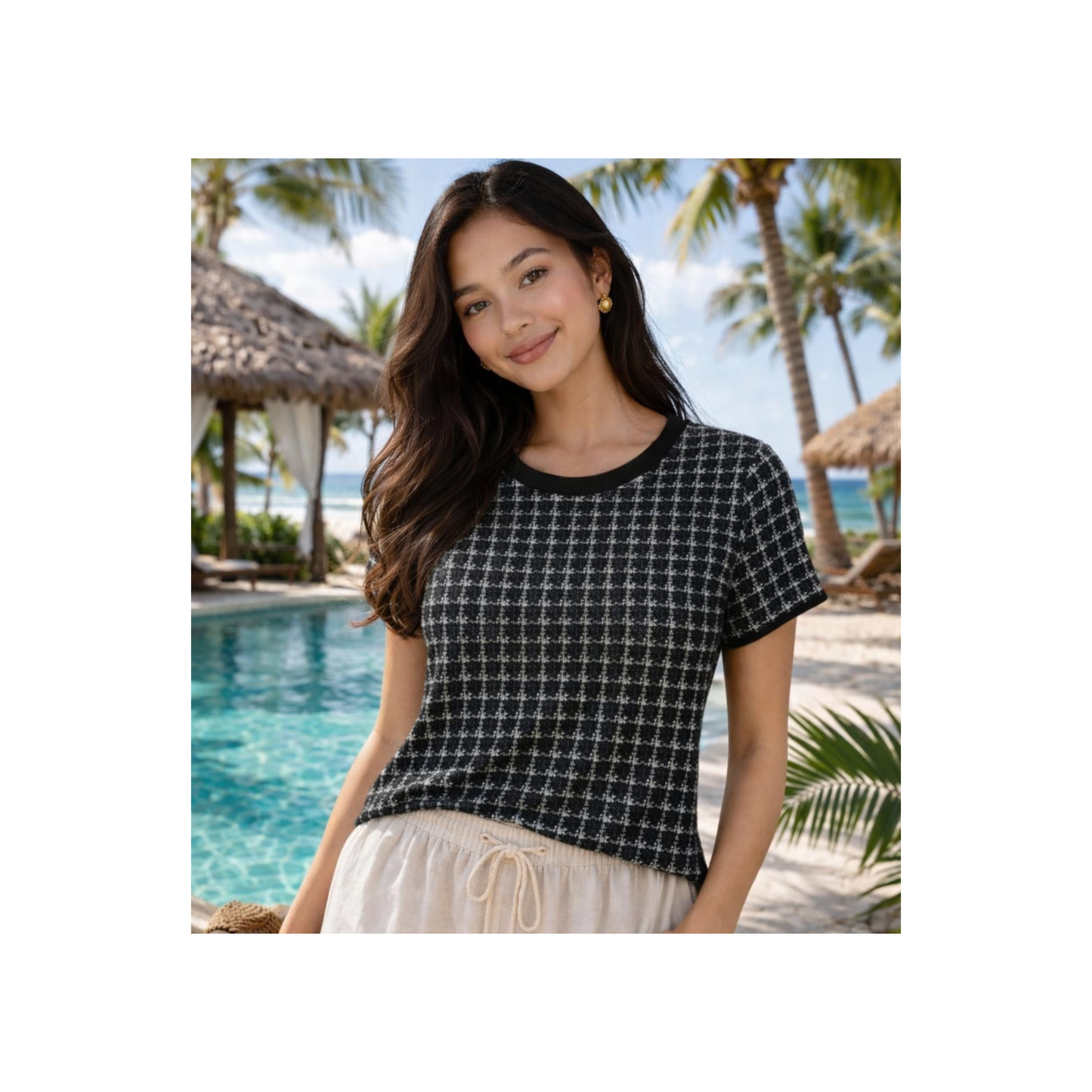 Black Checkered Knit Top | Curated Pre-Owned ( Medium )