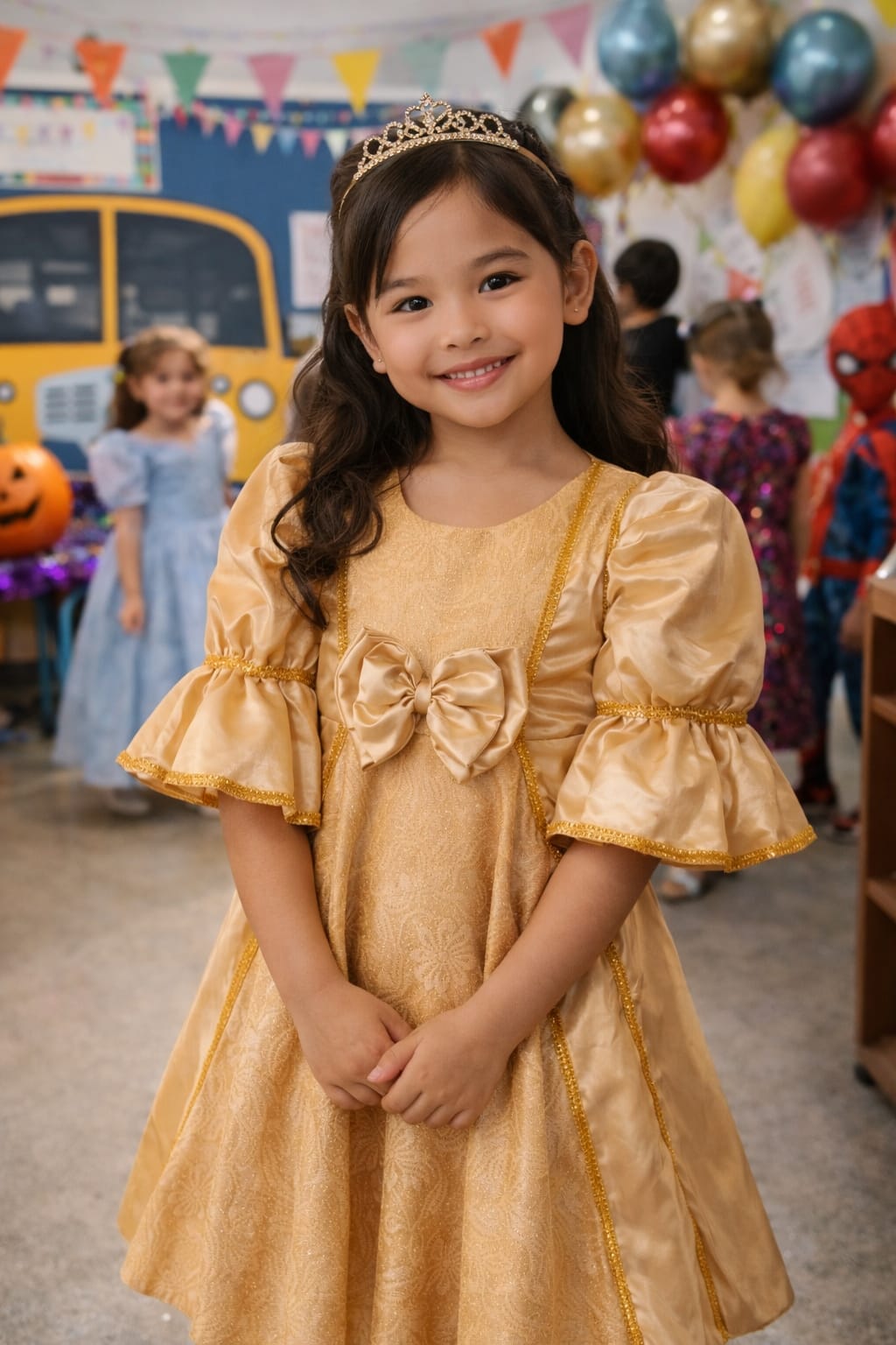 Gold Puff Sleeve Party Dress (Kids) | Curated Pre-Owned 5-6 years old (Small)